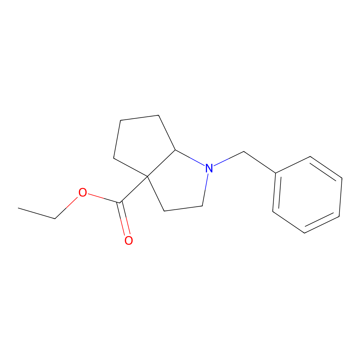 rel-Ethyl (3aR,6aS)-1-benzylhexahydrocyclopenta[b]pyrrole-3a(1H)-carboxylate molecular structure, CAS 2177258-23-8