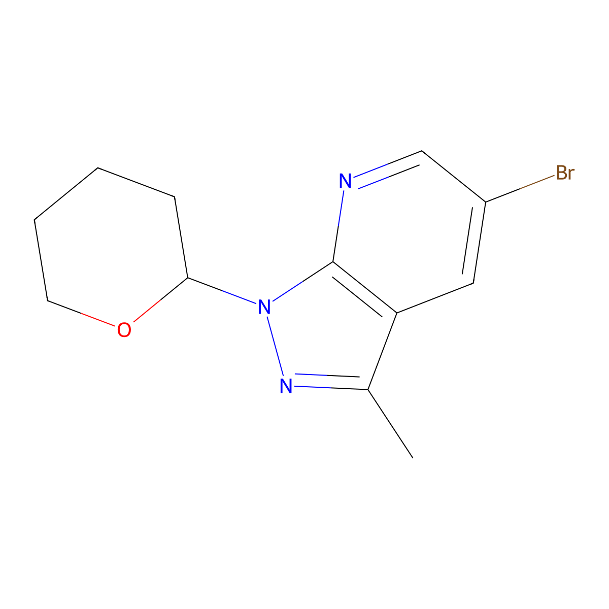 5-bromo-3-methyl-1-(tetrahydro-2H-pyran-2-yl)-1H-pyrazolo[3,4-b]pyridine molecular structure, CAS 2177258-36-3