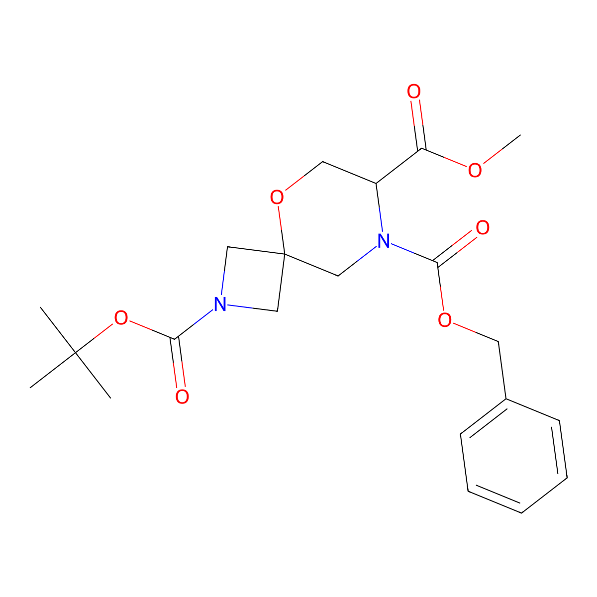 8-Benzyl 2-Tert-Butyl 7-Methyl 5-Oxa-2,8-Diazaspiro[3.5]Nonane-2,7,8-Tricarboxylate molecular structure, CAS 2177258-50-1
