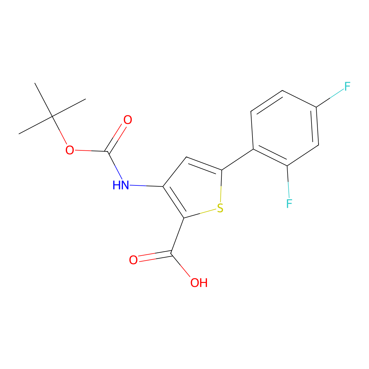 3-((Tert-butoxycarbonyl)amino)-5-(2,4-difluorophenyl)thiophene-2-carboxylic acid molecular structure, CAS 2177258-51-2