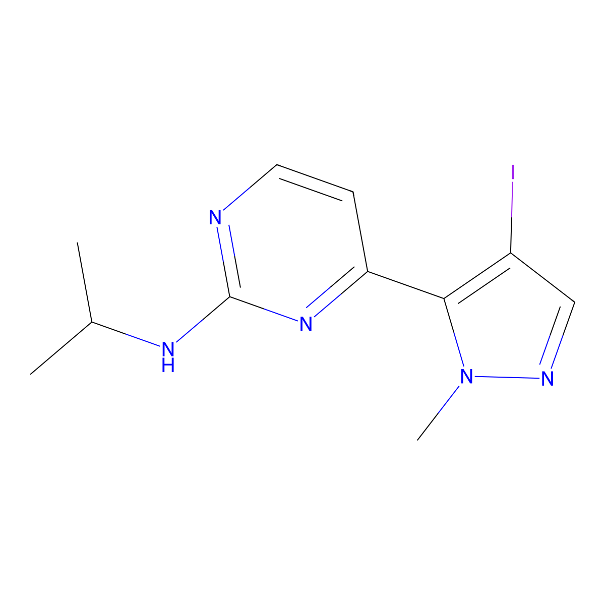 4-(4-Iodo-1-methyl-1H-pyrazol-5-YL)-N-isopropylpyrimidin-2-amine molecular structure, CAS 2177258-52-3