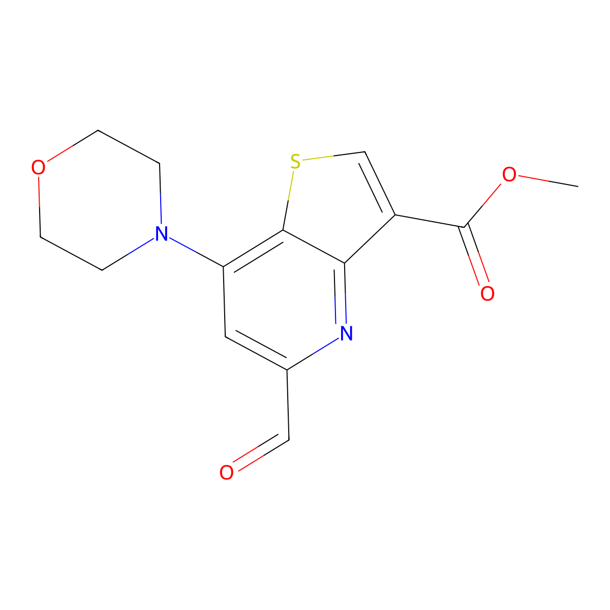 Methyl 5-formyl-7-morpholin-4-ylthieno[3,2-b]pyridine-3-carboxylate molecular structure, CAS 2177258-62-5