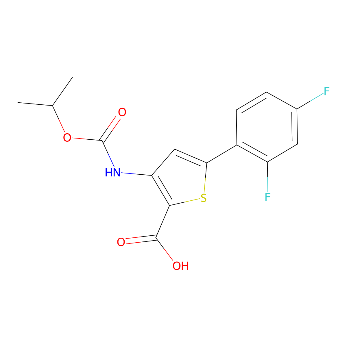 5-(2,4-Difluorophenyl)-3-((isopropoxycarbonyl)amino)thiophene-2-carboxylic acid molecular structure, CAS 2177258-73-8