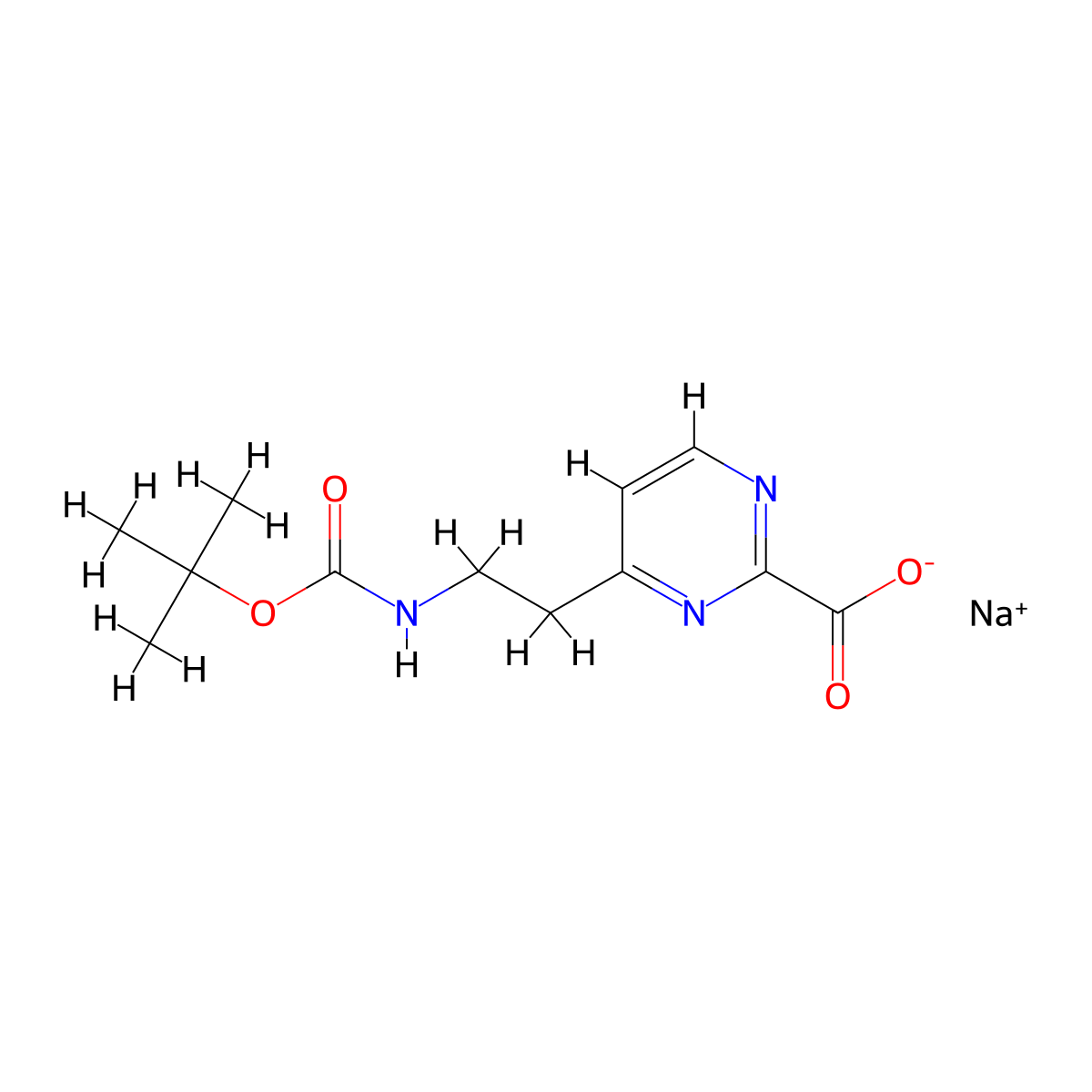 Sodium 4-(2-((tert-butoxycarbonyl)amino)ethyl)pyrimidine-2-carboxylate molecular structure, CAS 2177258-76-1