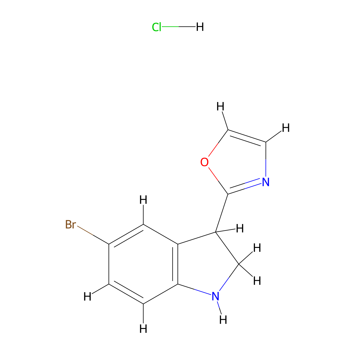 2-(5-Bromoindolin-3-YL)oxazole hcl molecular structure, CAS 2177258-77-2