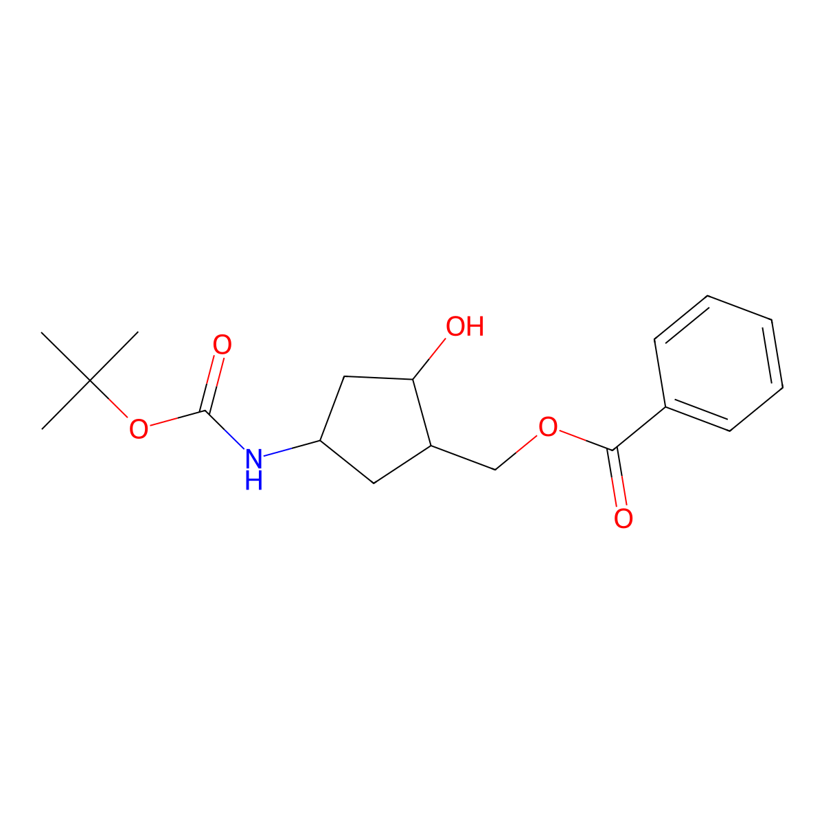 ((1R,2S,4R)-4-((tert-butoxycarbonyl)amino)-2-hydroxycyclopentyl)methyl benzoate molecular structure, CAS 2177258-94-3