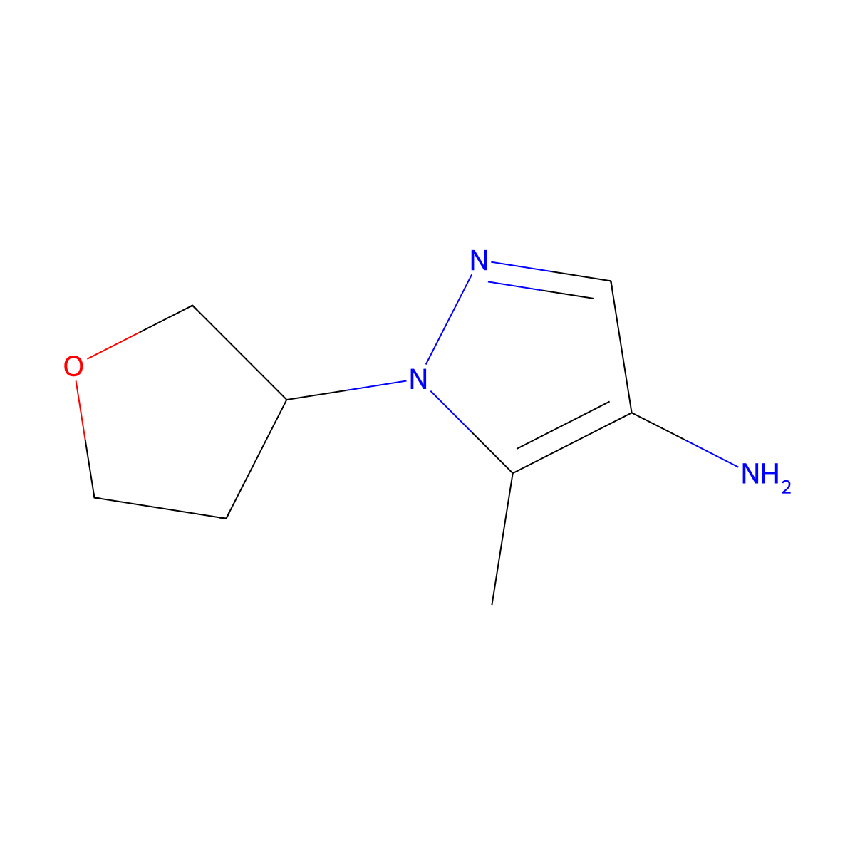 (S)-5-methyl-1-(tetrahydrofuran-3-yl)-1H-pyrazol-4-amine molecular structure, CAS 2177258-98-7