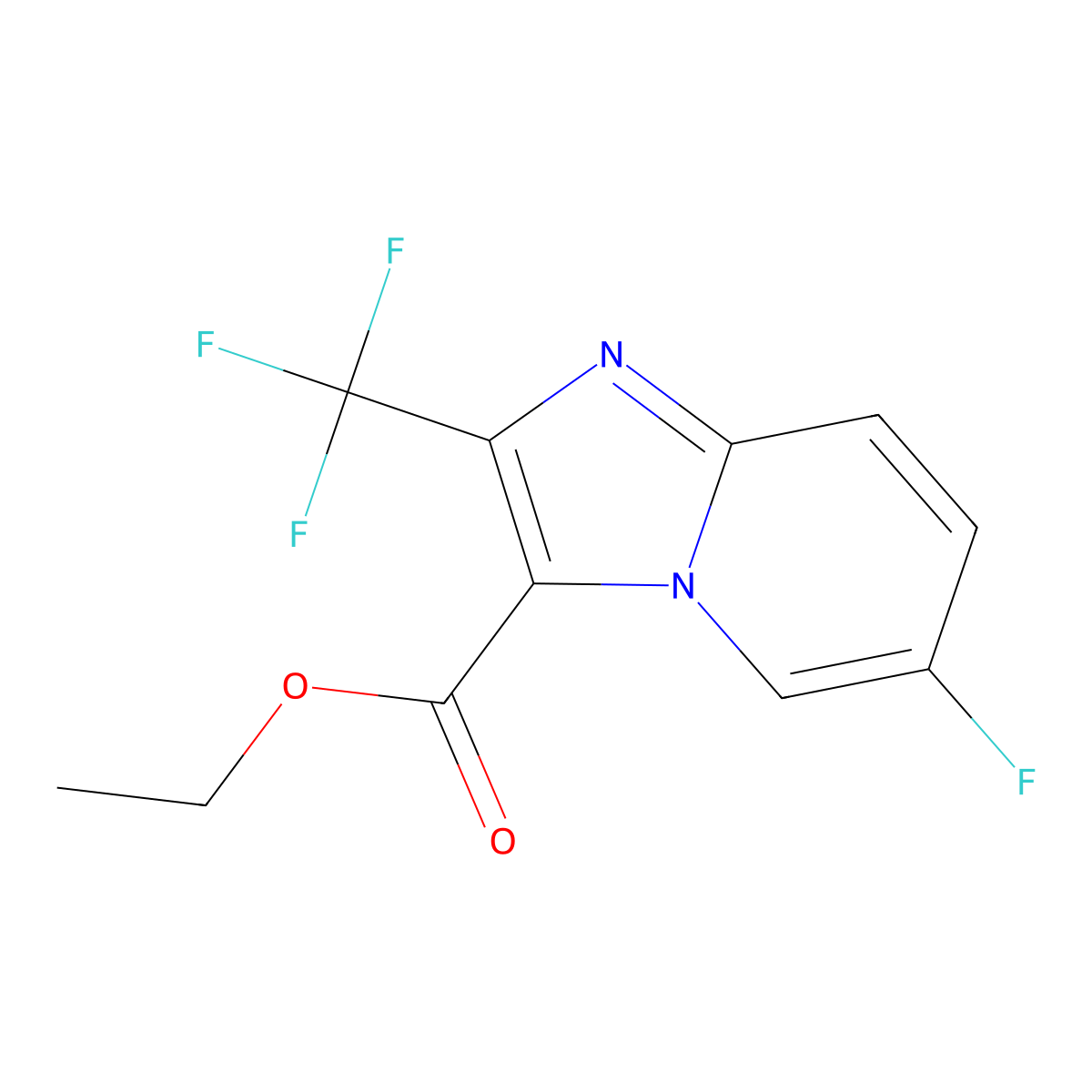 Ethyl 6-fluoro-2-(trifluoromethyl)imidazo[1,2-a]pyridine-3-carboxylate molecular structure, CAS 2177258-99-8