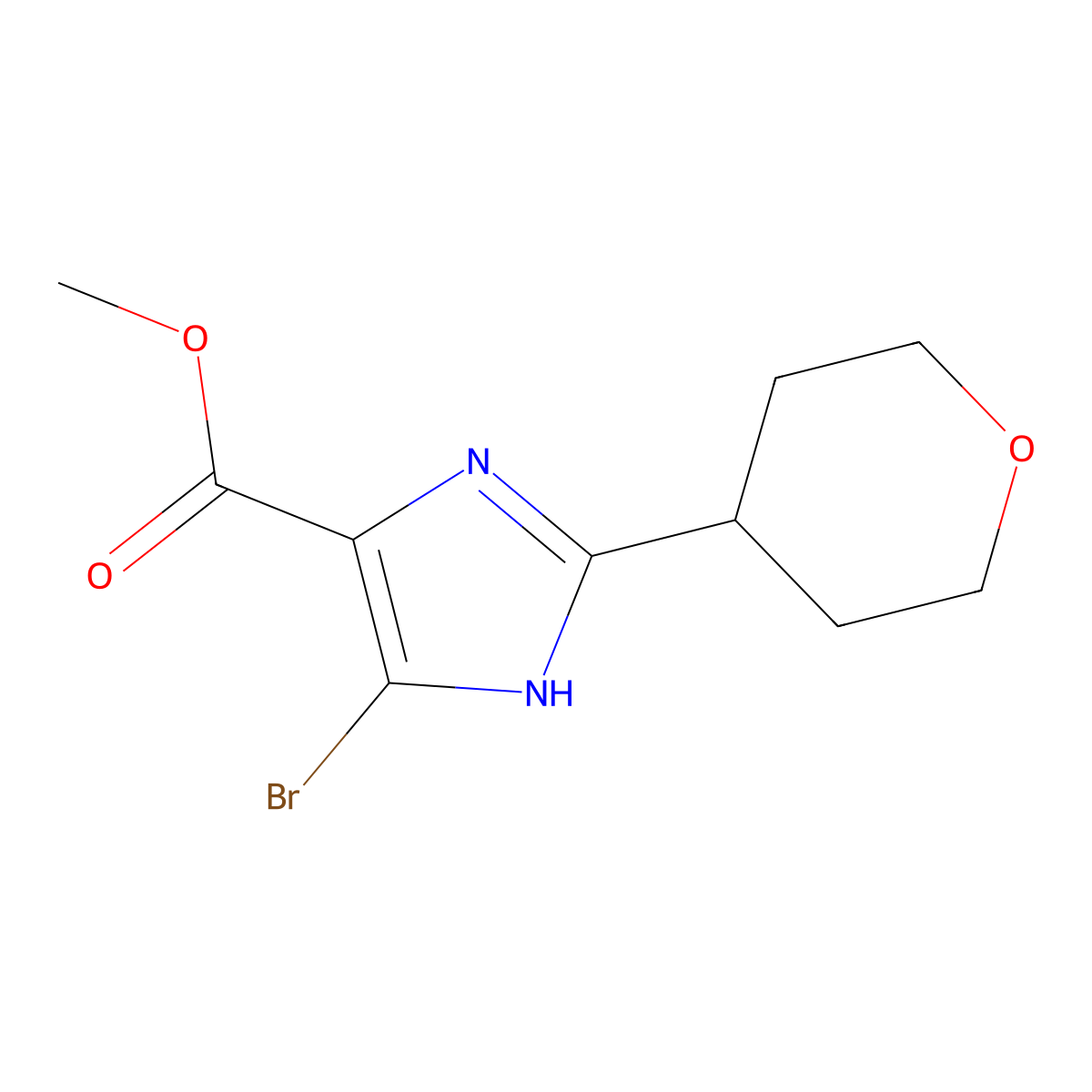 Methyl 4-bromo-2-(tetrahydro-2H-pyran-4-YL)-1H-imidazole-5-carboxylate molecular structure, CAS 2177259-01-5