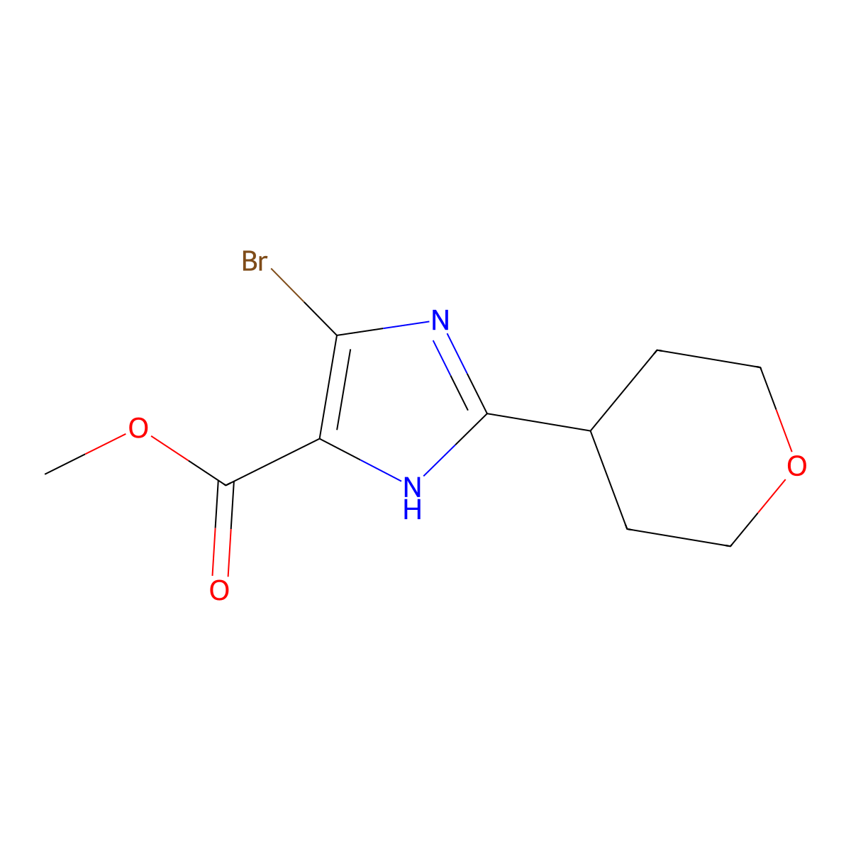 Methyl 4-bromo-2-(tetrahydro-2H-pyran-4-YL)-1H-imidazole-5-carboxylate molecular structure, CAS 2177259-01-5