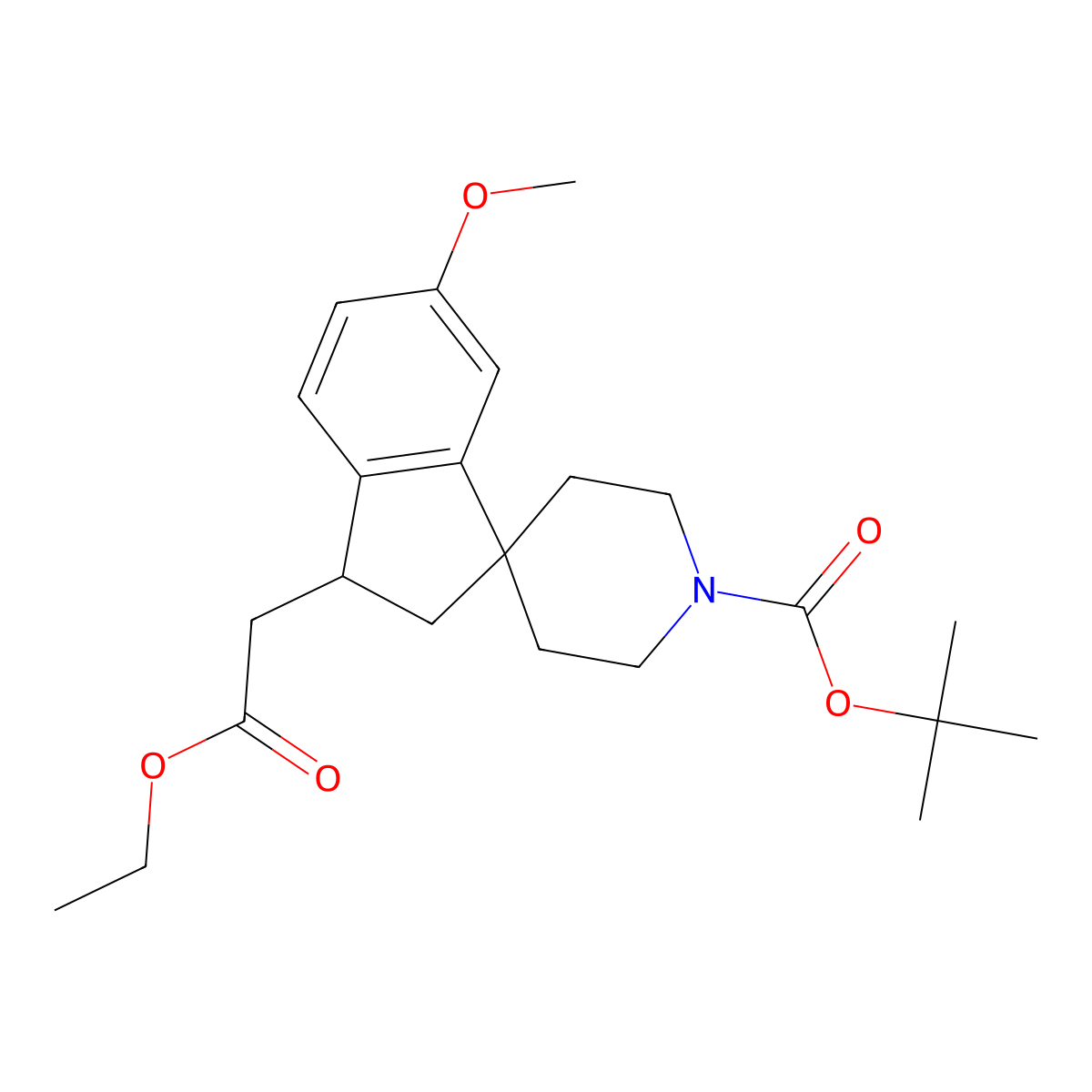 tert-Butyl 3-(2-ethoxy-2-oxoethyl)-6-methoxy-2,3-dihydrospiro[indene-1,4'-piperidine]-1'-carboxylate molecular structure, CAS 2177259-06-0