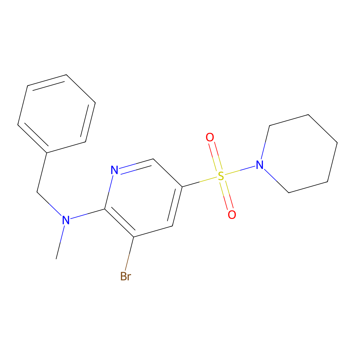 N-Benzyl-3-bromo-N-methyl-5-(piperidin-1-ylsulfonyl)pyridin-2-amine molecular structure, CAS 2177259-07-1