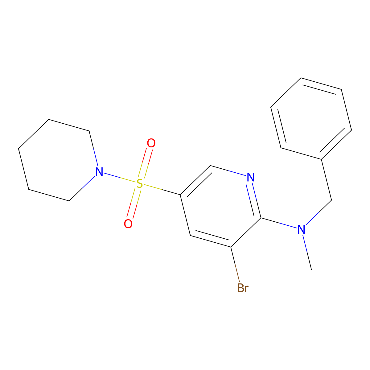 N-Benzyl-3-bromo-N-methyl-5-(piperidin-1-ylsulfonyl)pyridin-2-amine molecular structure, CAS 2177259-07-1