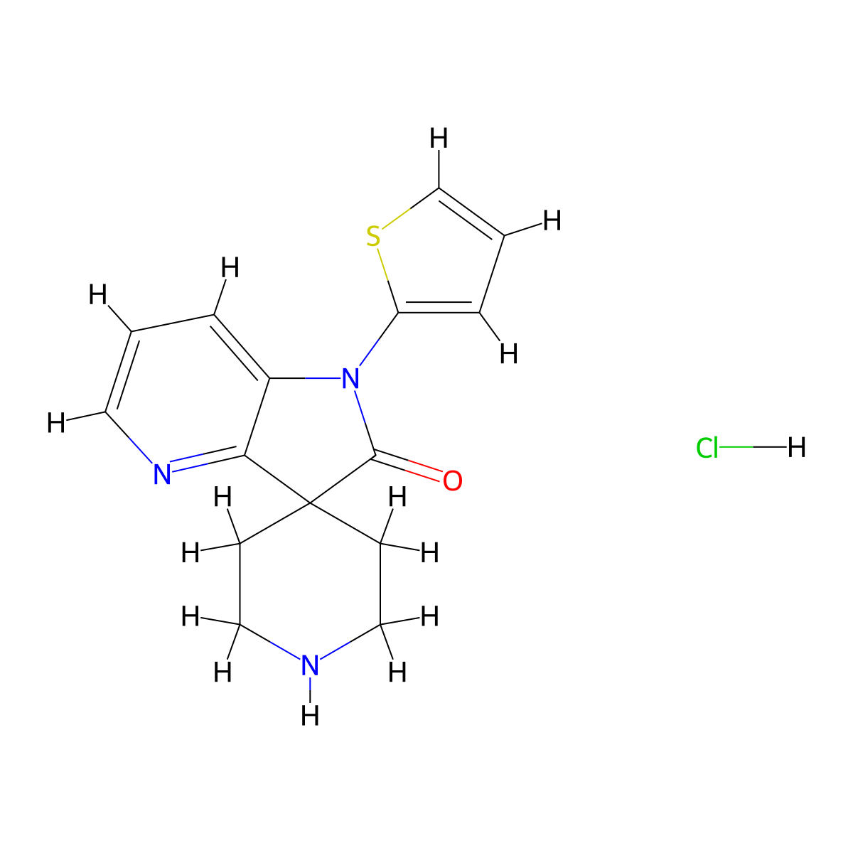1'-(Thiophen-2-YL)spiro[piperidine-4,3'-pyrrolo[3,2-B]pyridin]-2'(1'H)-one hcl molecular structure, CAS 2177259-10-6