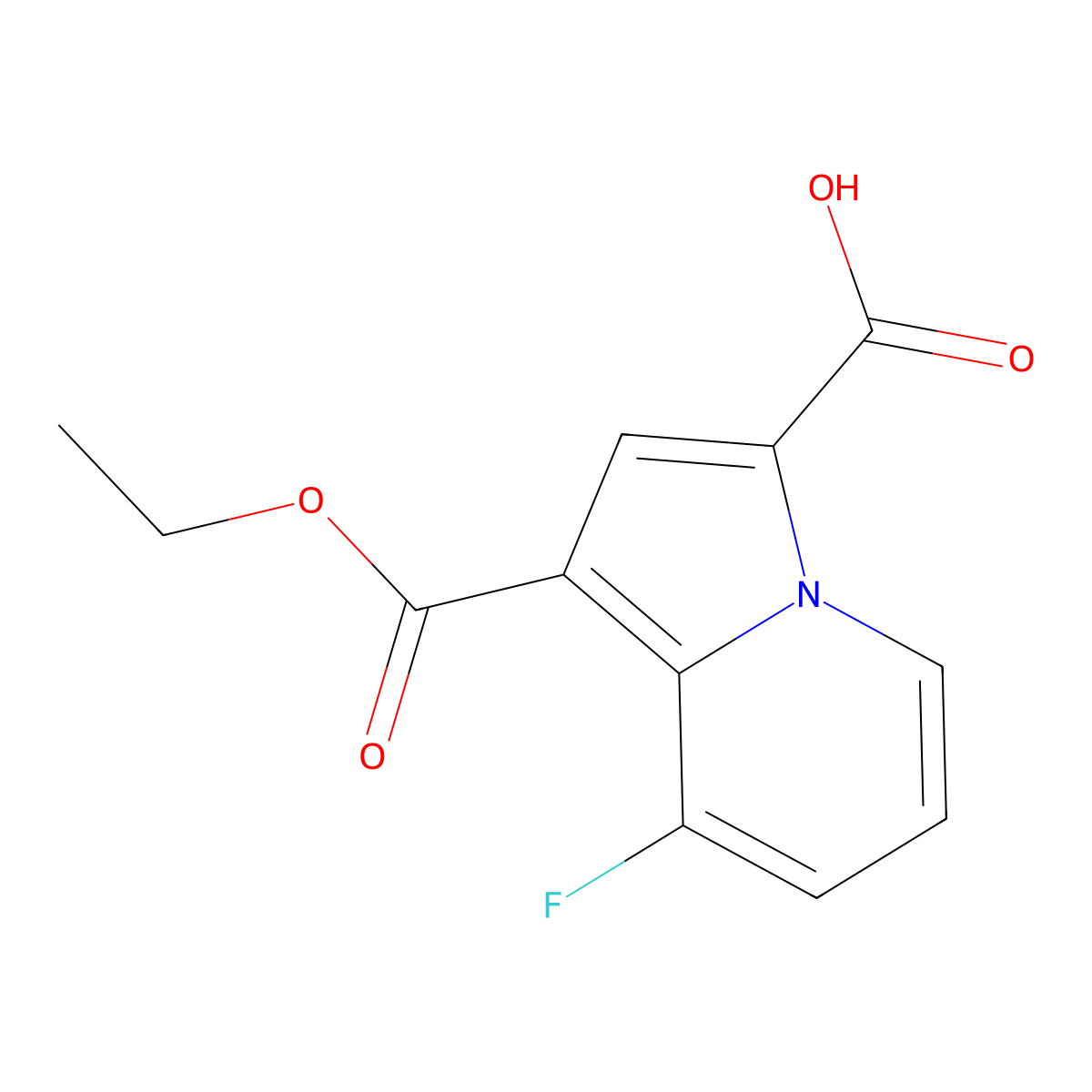 1-(Ethoxycarbonyl)-8-fluoroindolizine-3-carboxylic acid molecular structure, CAS 2177259-25-3
