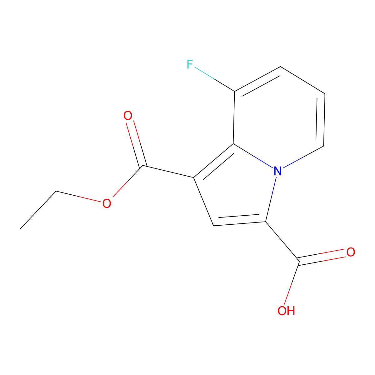 1-(Ethoxycarbonyl)-8-fluoroindolizine-3-carboxylic acid molecular structure, CAS 2177259-25-3