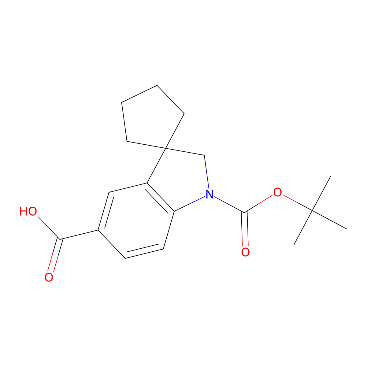 1'-(Tert-butoxycarbonyl)spiro[cyclopentane-1,3'-indoline]-5'-carboxylic acid molecular structure, CAS 2177259-38-8