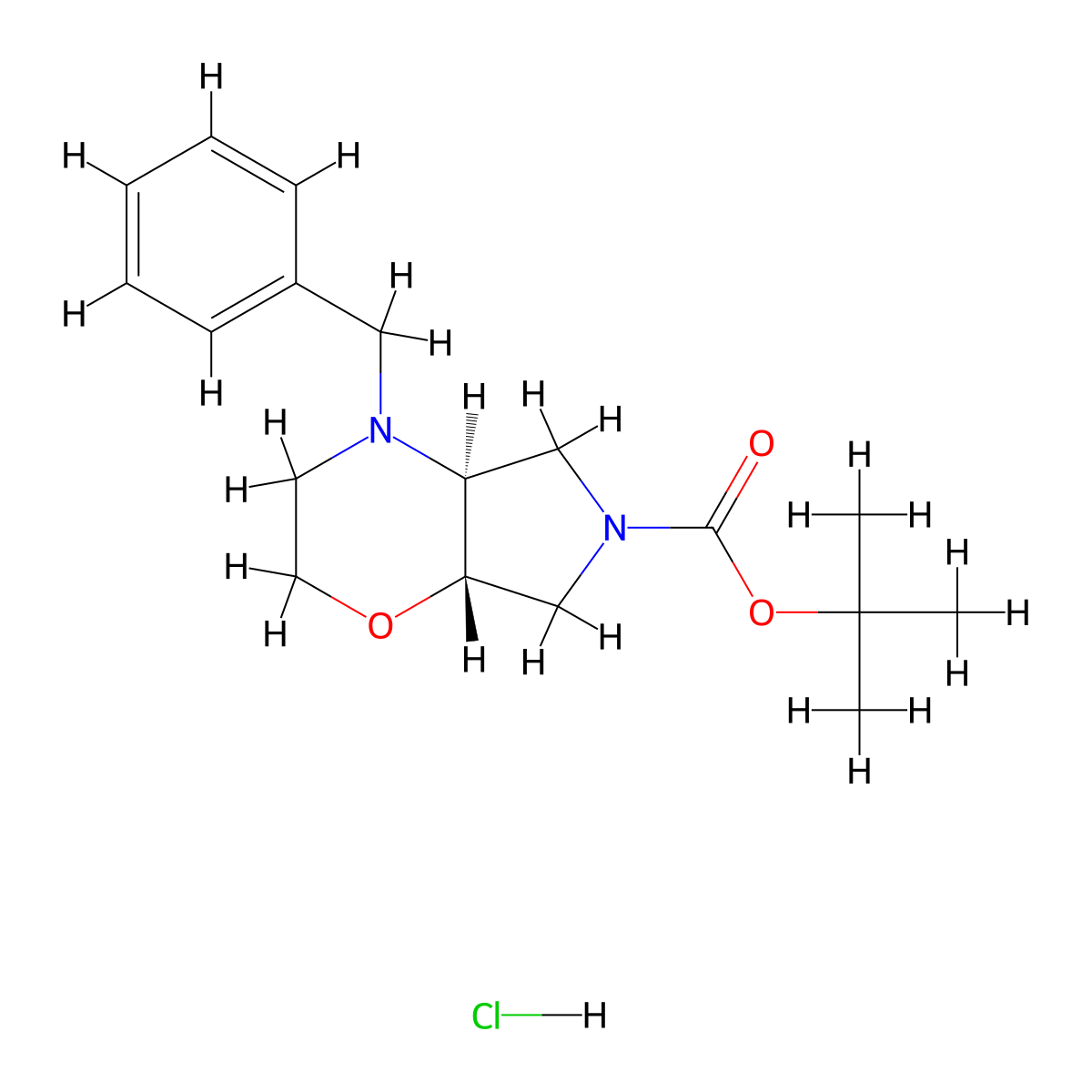 cis-Tert-butyl 4-benzylhexahydropyrrolo[3,4-B][1,4]oxazine-6(2H)-carboxylate hcl molecular structure, CAS 2177259-48-0