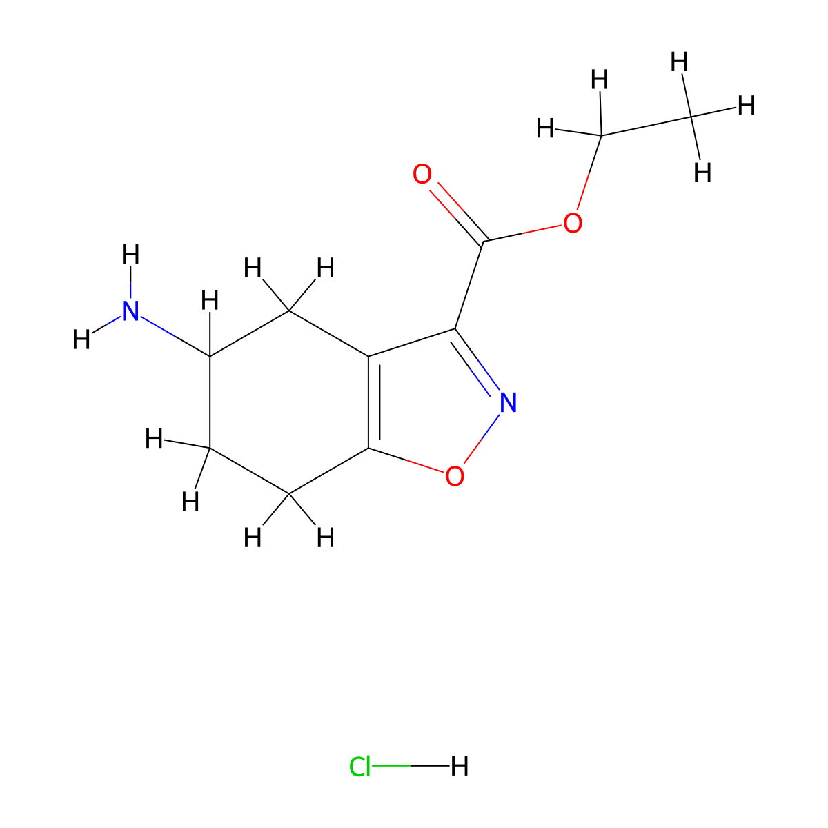 Ethyl 5-amino-4,5,6,7-tetrahydrobenzo[d]isoxazole-3-carboxylate hydrochloride molecular structure, CAS 2177263-09-9