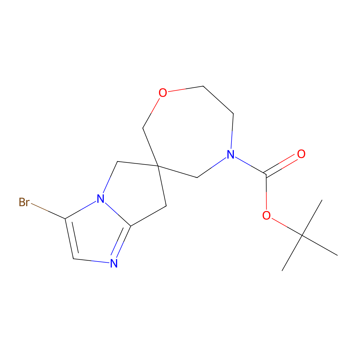 Tert-butyl 3'-bromo-5',7'-dihydrospiro[[1,4]oxazepane-6,6'-pyrrolo[1,2-A]imidazole]-4-carboxylate molecular structure, CAS 2177263-33-9