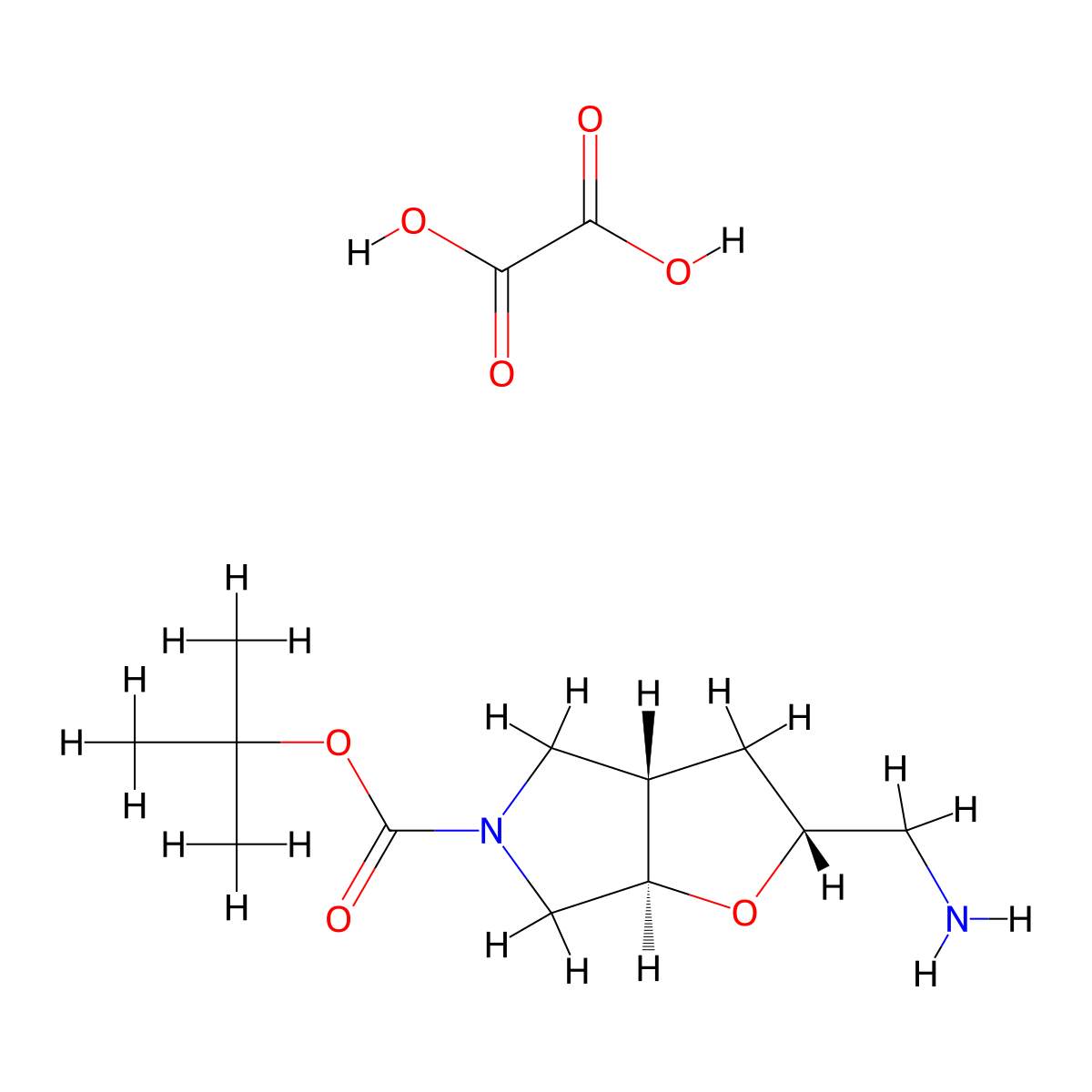 Racemic-(2R,3aR,6aR)-t-butyl 2-(aminomethyl)tetrahydro-2H-furo[2,3-c]pyrrole-5(3H)-carboxylater oxalate molecular structure, CAS 2177263-36-2