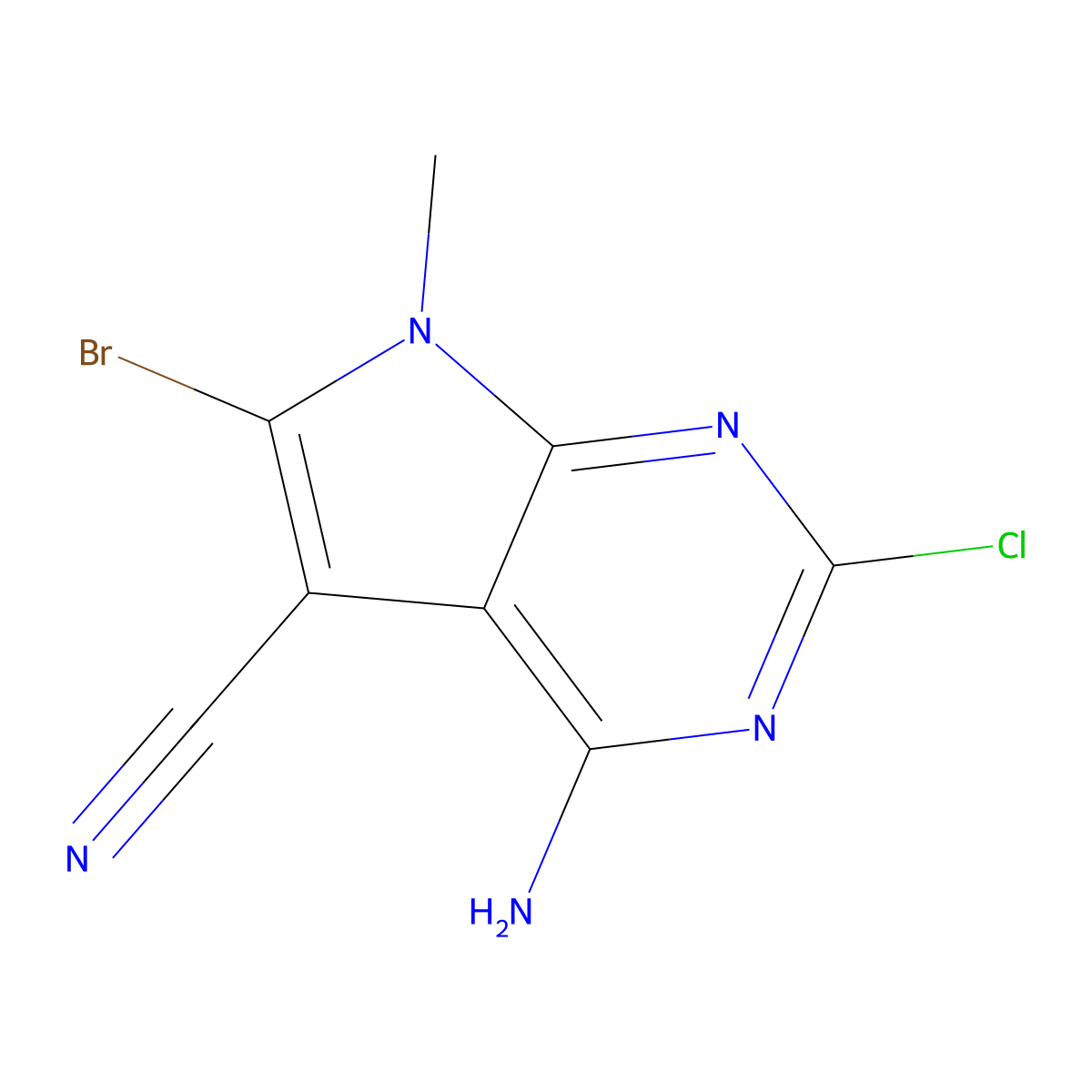 4-amino-6-bromo-2-chloro-7-methyl-7H-pyrrolo[2,3-d]pyrimidine-5-carbonitrile molecular structure, CAS 2177263-53-3