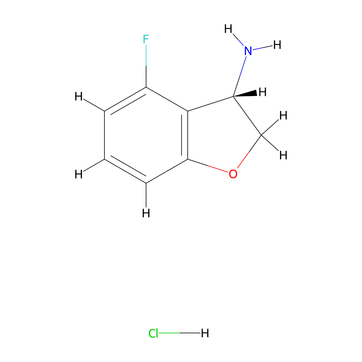 (S)-4-Fluoro-2,3-dihydrobenzofuran-3-amine hydrochloride molecular structure, CAS 2177263-58-8