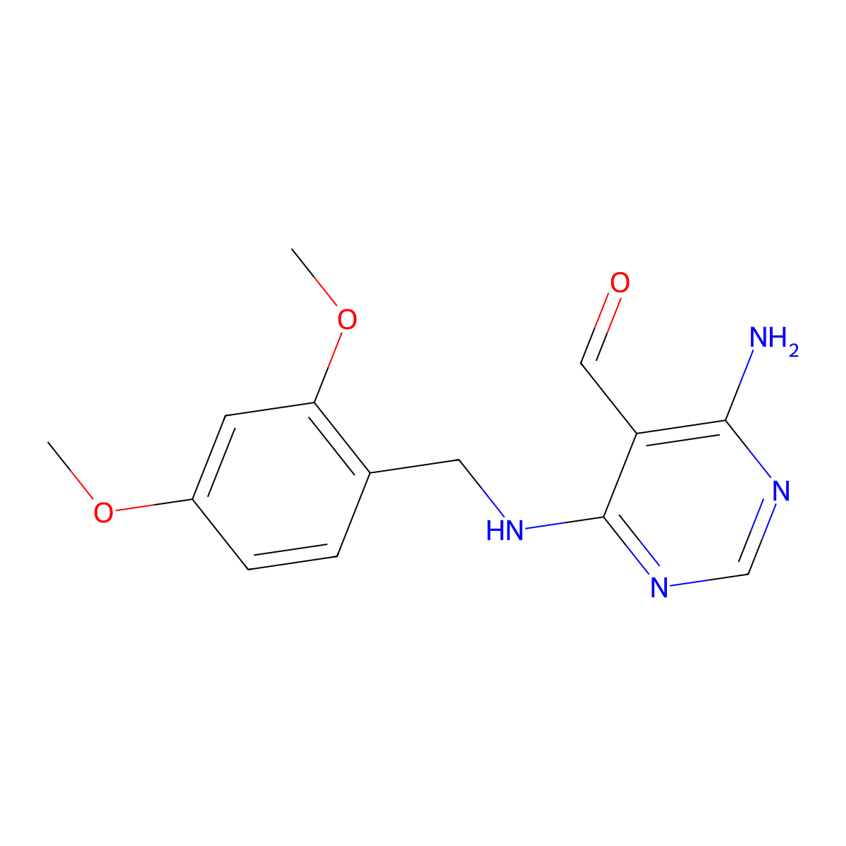 4-Amino-6-((2,4-dimethoxybenzyl)amino)pyrimidine-5-carbaldehyde molecular structure, CAS 2177263-74-8