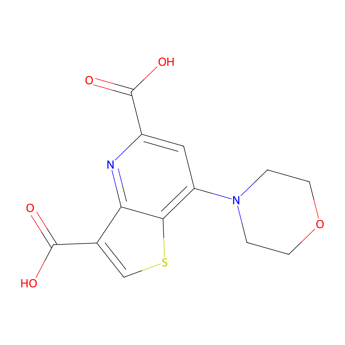 7-Morpholinothieno[3,2-b]pyridine-3,5-dicarboxylic acid molecular structure, CAS 2177263-77-1