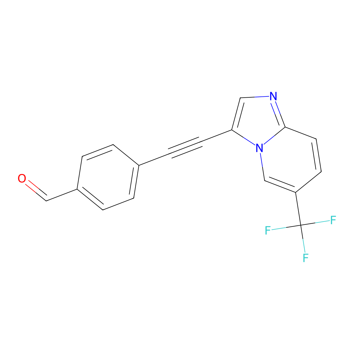 4-((6-(Trifluoromethyl)imidazo[1,2-a]pyridin-3-yl)ethynyl)benzaldehyde molecular structure, CAS 2177263-84-0