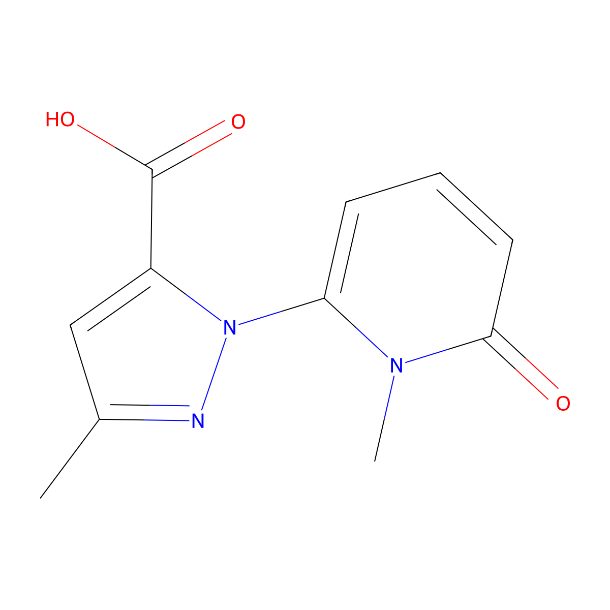3-Methyl-1-(1-methyl-6-oxo-1,6-dihydropyridin-2-YL)-1H-pyrazole-5-carboxylic acid molecular structure, CAS 2177263-85-1