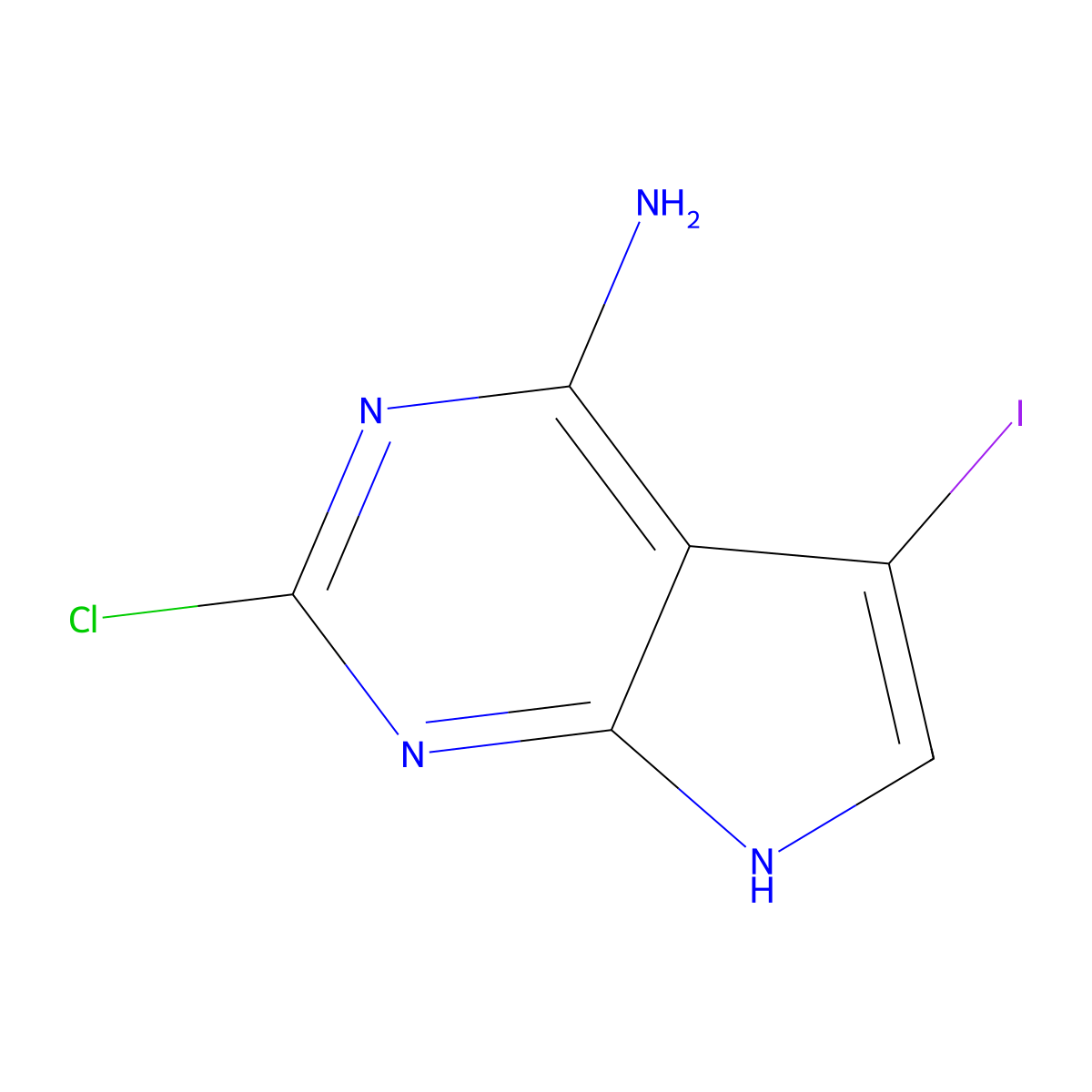 2-chloro-5-iodo-7H-pyrrolo[2,3-d]pyrimidin-4-amine molecular structure, CAS 2177263-90-8