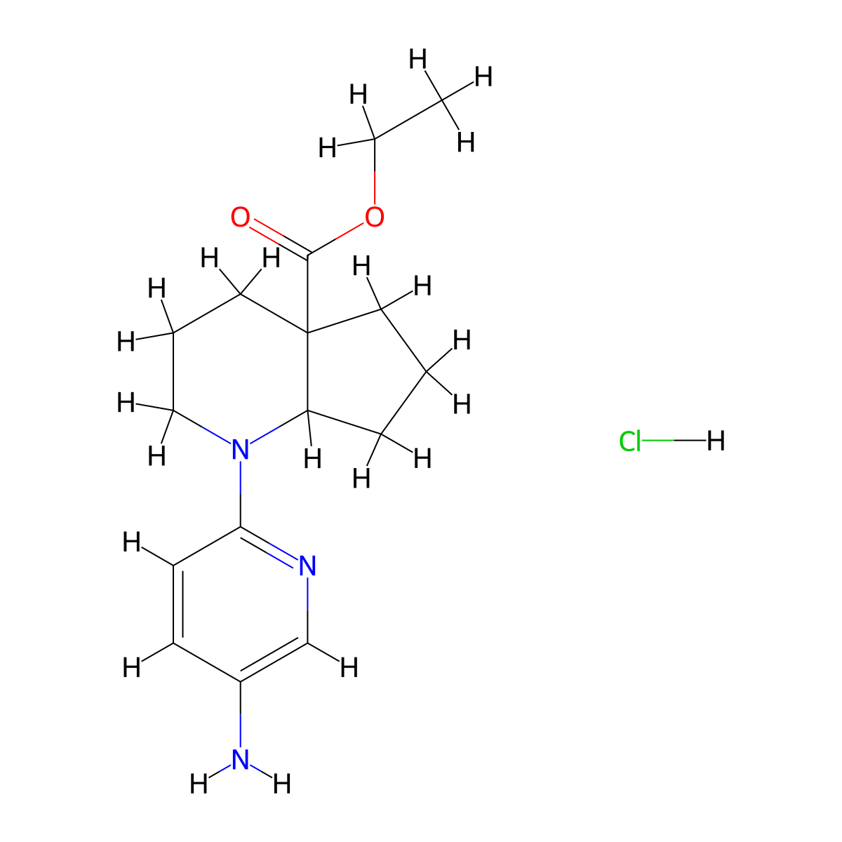 Ethyl 1-(5-aminopyridin-2-yl)octahydro-4aH-cyclopenta[b]pyridine-4a-carboxylate hydrochloride molecular structure, CAS 2177264-06-9