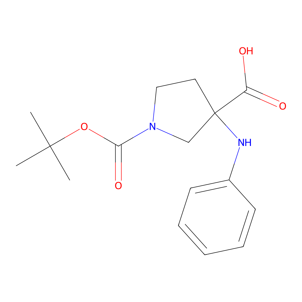 1-(Tert-butoxycarbonyl)-3-(phenylamino)pyrrolidine-3-carboxylic acid molecular structure, CAS 2177264-07-0