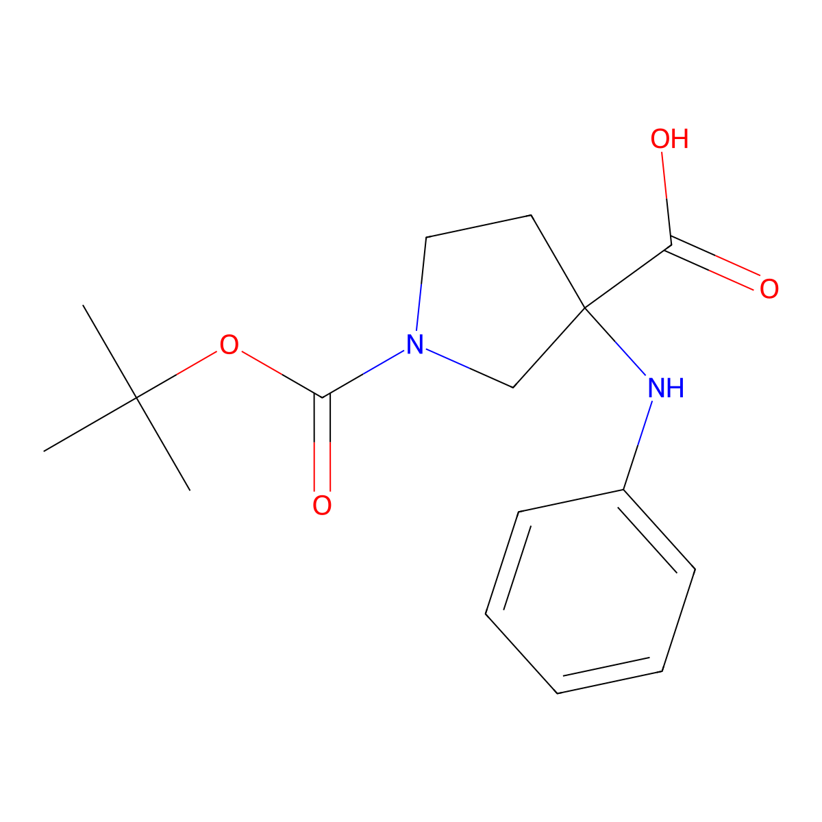 1-(Tert-butoxycarbonyl)-3-(phenylamino)pyrrolidine-3-carboxylic acid molecular structure, CAS 2177264-07-0