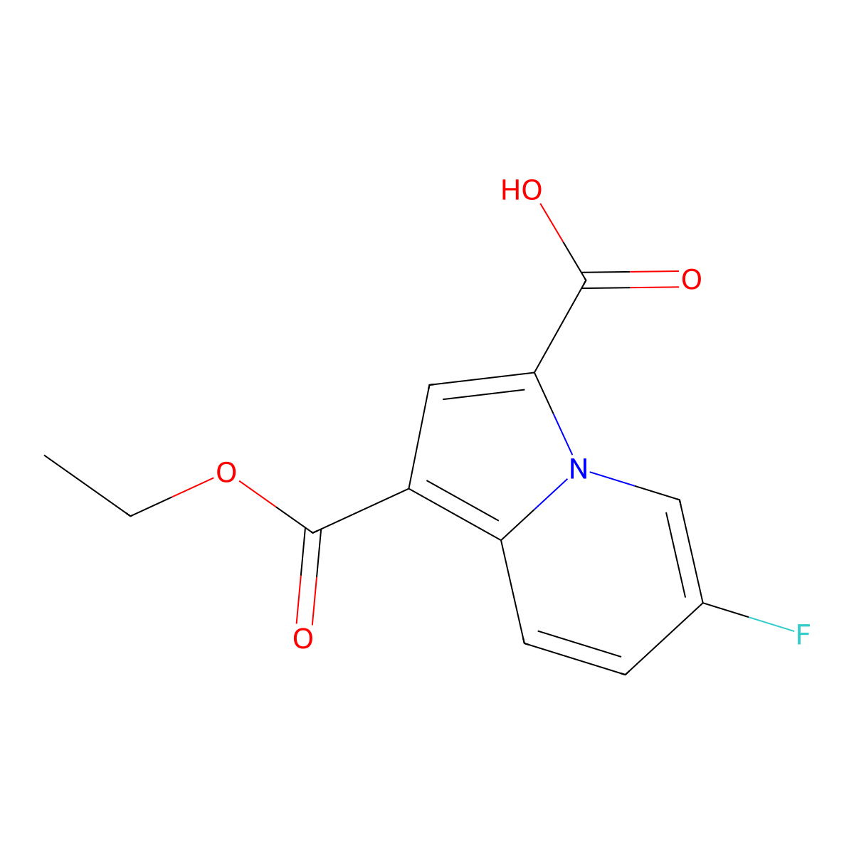 1-(Ethoxycarbonyl)-6-fluoroindolizine-3-carboxylic acid molecular structure, CAS 2177264-09-2