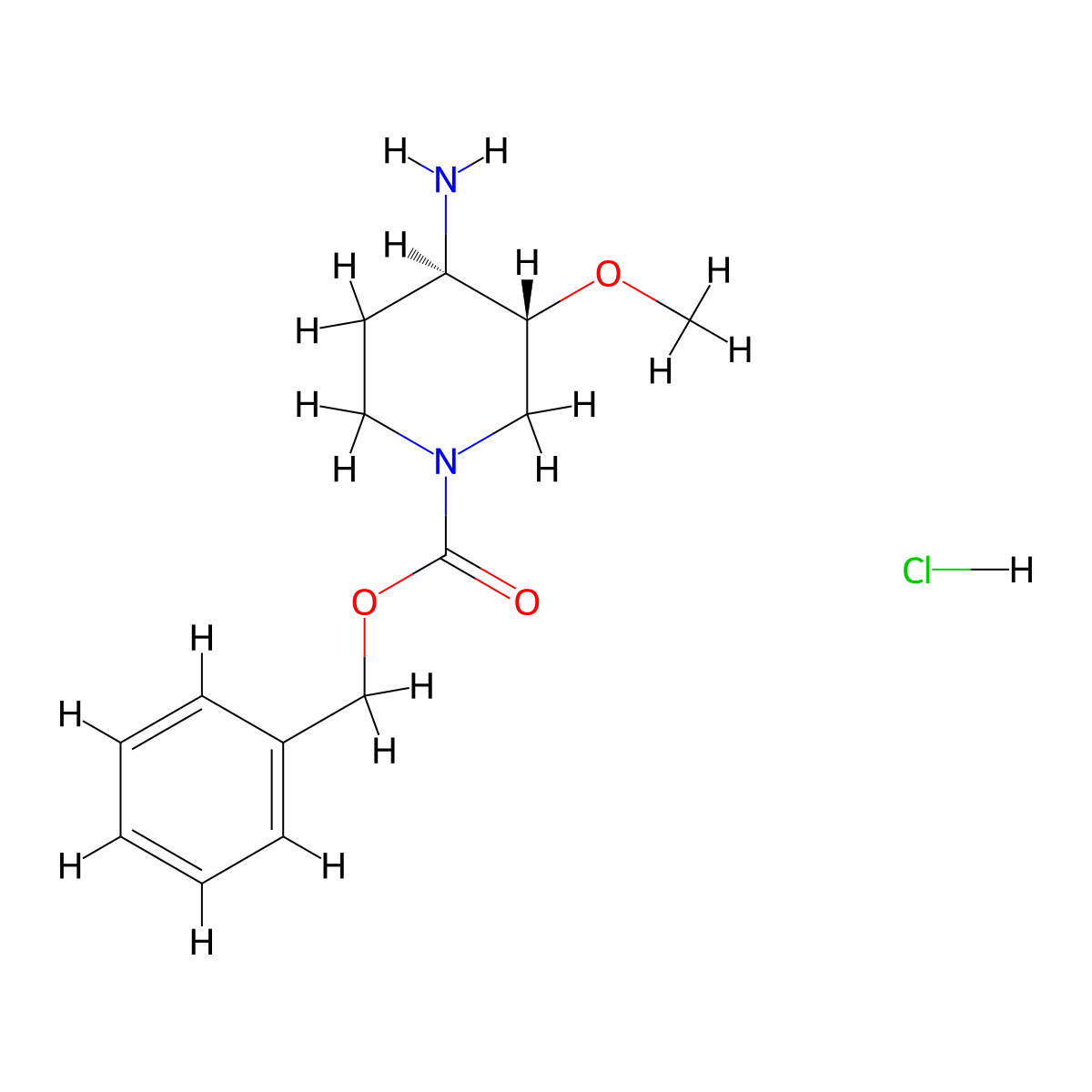 trans-1-Cbz-4-amino-3-methoxypiperidine hydrochloride molecular structure, CAS 2177264-15-0