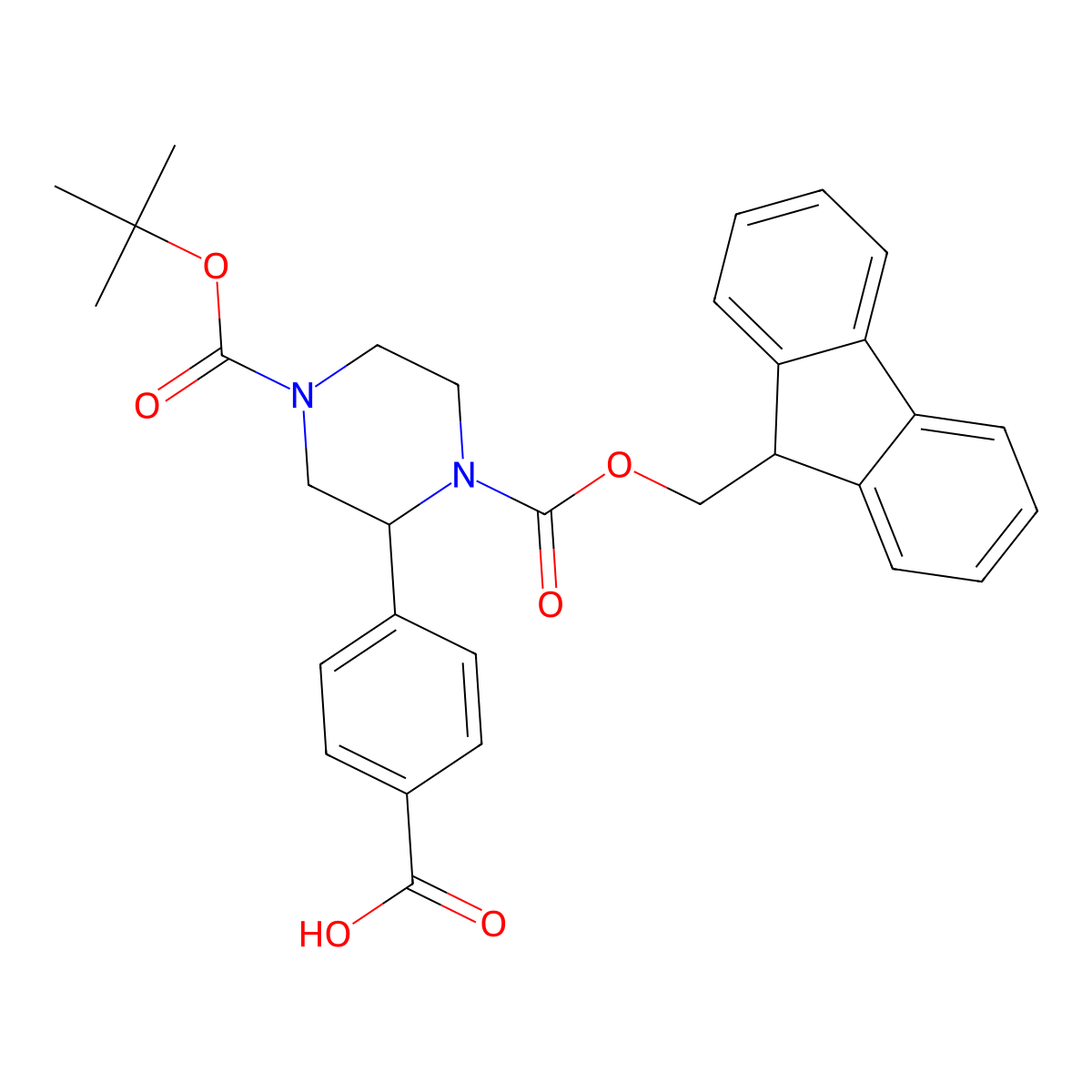 4-(1-(((9H-Fluoren-9-YL)methoxy)carbonyl)-4-(tert-butoxycarbonyl)piperazin-2-YL)benzoic acid molecular structure, CAS 2177264-19-4