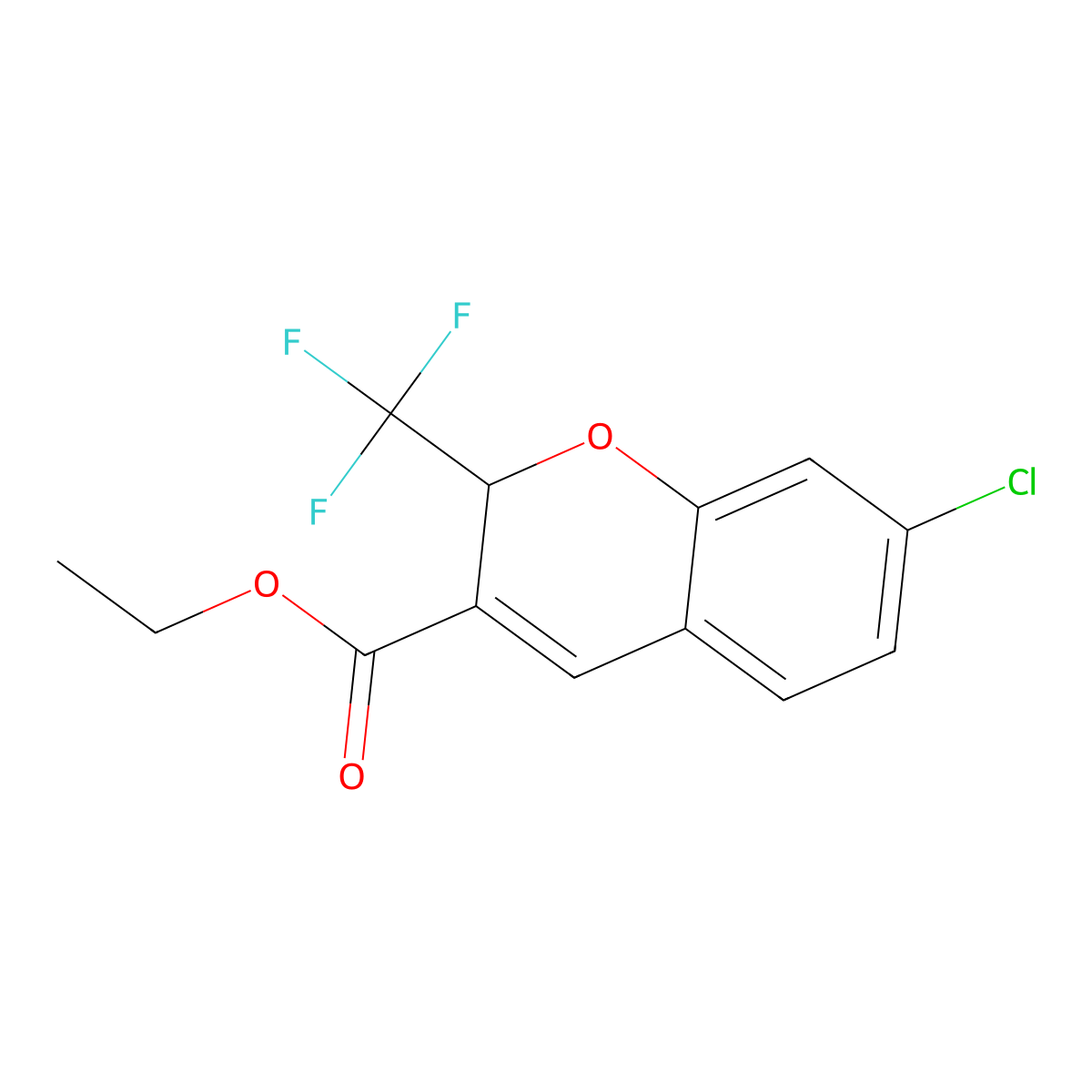 Ethyl 7-chloro-2-(trifluoromethyl)-2H-chromene-3-carboxylate molecular structure, CAS 2177264-33-2