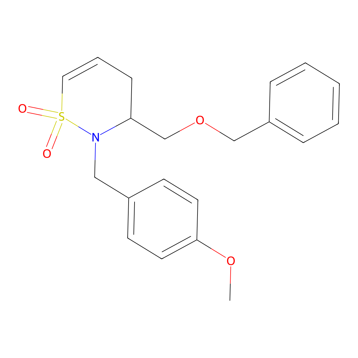 3-((Benzyloxy)methyl)-2-(4-methoxybenzyl)-3,4-dihydro-2H-1,2-thiazine 1,1-dioxide molecular structure, CAS 2177264-47-8