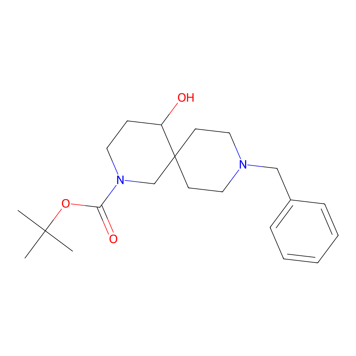 Tert-butyl 9-benzyl-5-hydroxy-2,9-diazaspiro[5.5]undecane-2-carboxylate molecular structure, CAS 2177264-69-4
