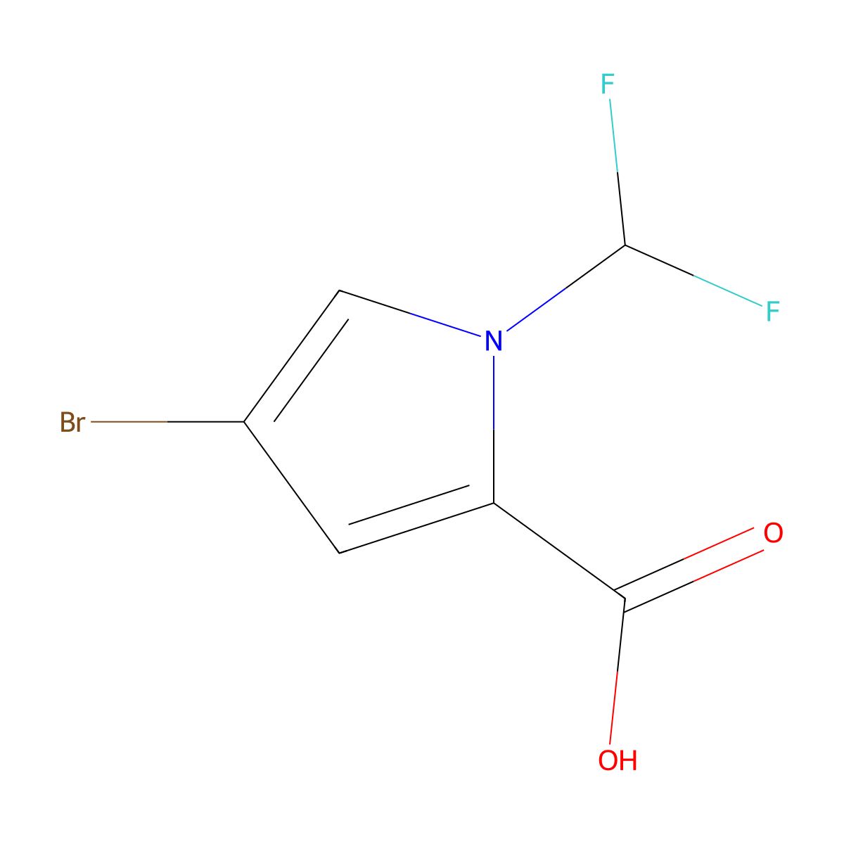 4-Bromo-1-(difluoromethyl)-1H-pyrrole-2-carboxylic acid molecular structure, CAS 2177264-73-0