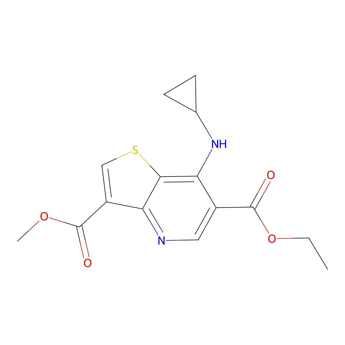 6-Ethyl 3-methyl 7-(cyclopropylamino)thieno[3,2-b]pyridine-3,6-dicarboxylate molecular structure, CAS 2177264-84-3