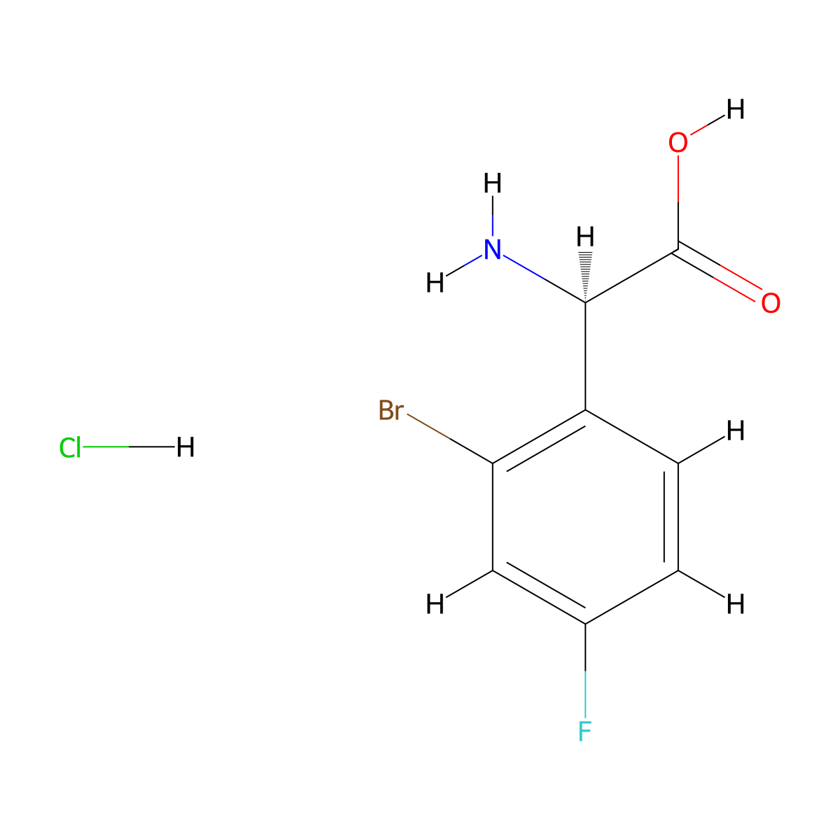 (R)-2-amino-2-(2-bromo-4-fluorophenyl)acetic acid hydrochloride molecular structure, CAS 2177265-07-3