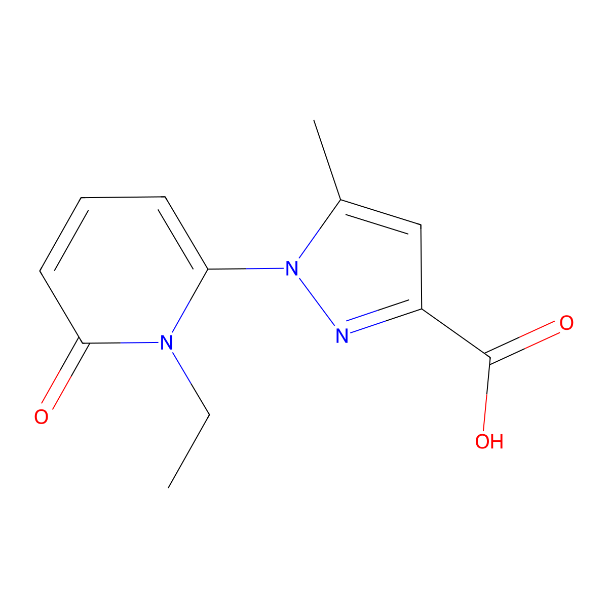 1-(1-Ethyl-6-oxo-1,6-dihydropyridin-2-YL)-5-methyl-1H-pyrazole-3-carboxylic acid molecular structure, CAS 2177266-07-6