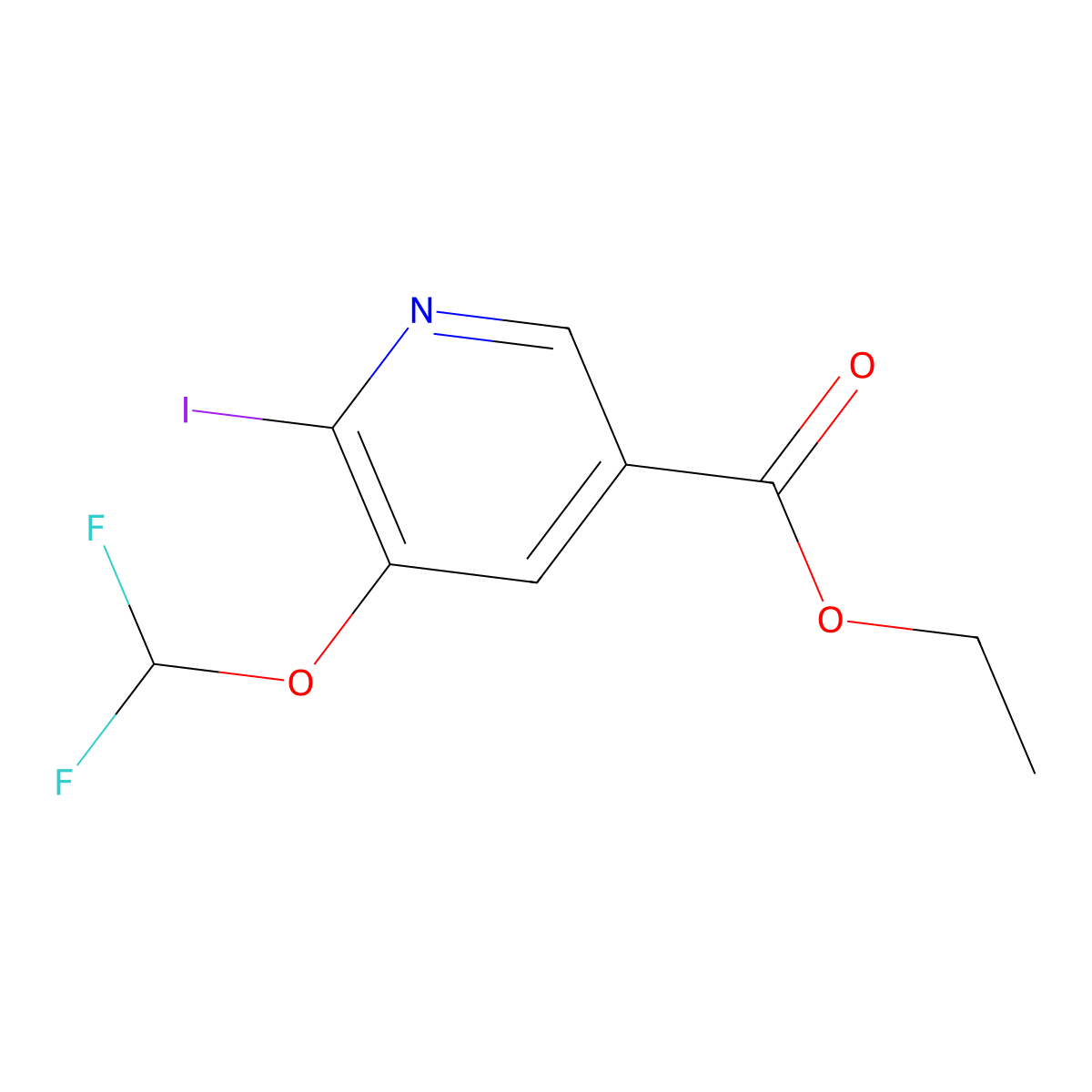 Ethyl 5-(difluoromethoxy)-6-iodonicotinate molecular structure, CAS 2177266-14-5