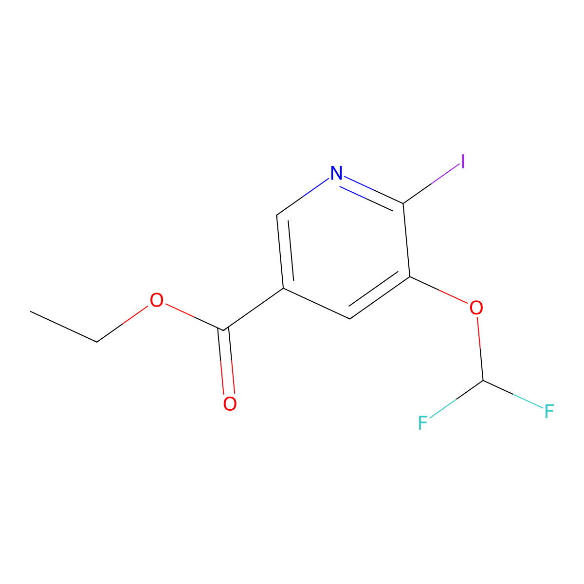 Ethyl 5-(difluoromethoxy)-6-iodonicotinate molecular structure, CAS 2177266-14-5