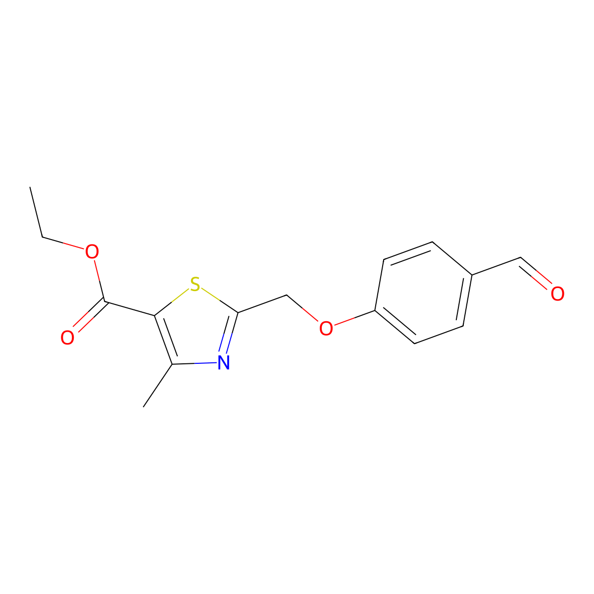 Ethyl 2-((4-formylphenoxy)methyl)-4-methylthiazole-5-carboxylate molecular structure, CAS 2177266-25-8