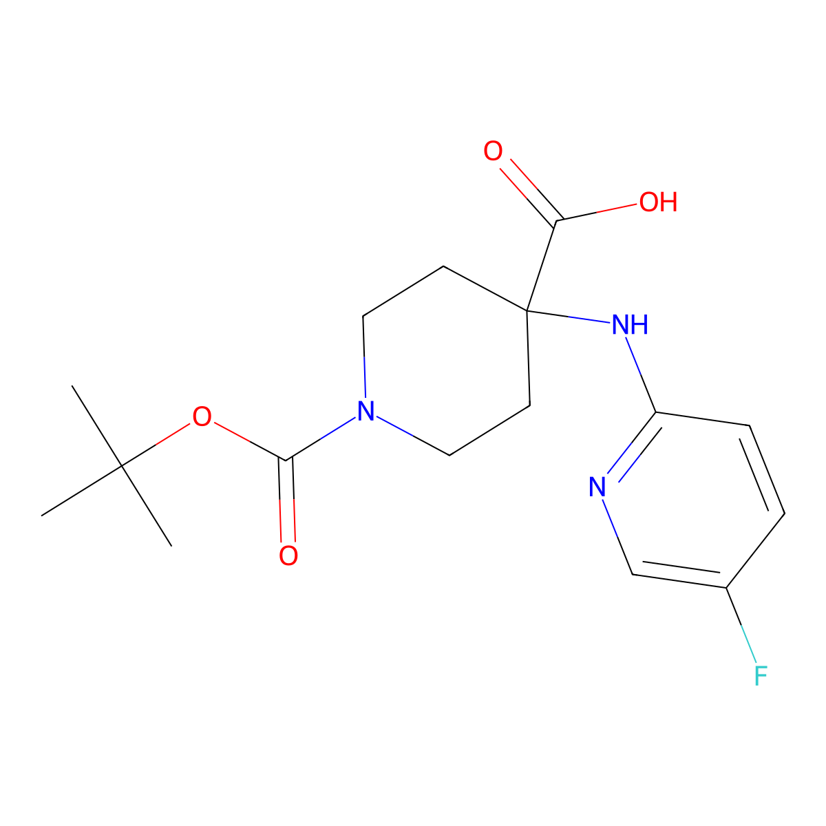1-(tert-Butoxycarbonyl)-4-((5-fluoropyridin-2-yl)amino)piperidine-4-carboxylic acid molecular structure, CAS 2177266-27-0