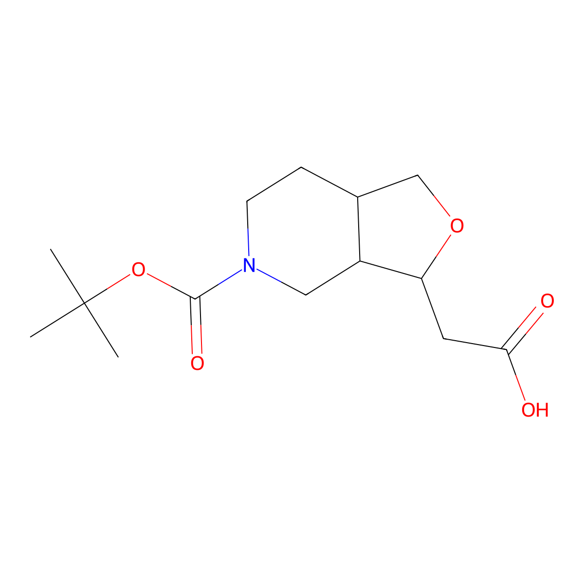 2-[(3S,3aR,7aR)-5-[(2-methylpropan-2-yl)oxycarbonyl]-3,3a,4,6,7,7a-hexahydro-1H-furo[3,4-c]pyridin-3-yl]acetic acid molecular structure, CAS 2177266-38-3